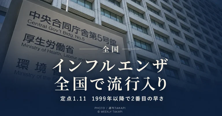 厚生労働省が2026年第34週のインフルエンザ定点当たり報告数1.11、患者報告4094人として全国的な流行入りを発表したニュースのアイキャッチ