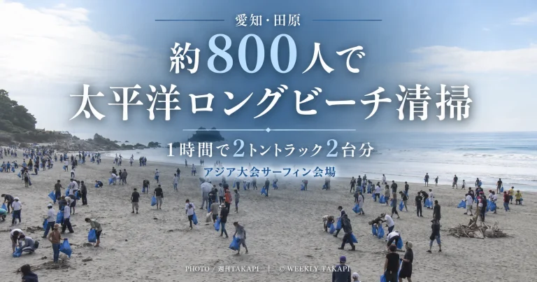 愛知県田原市の太平洋ロングビーチで約800人が清掃活動に参加し、1時間で2トントラック2台分のごみを回収