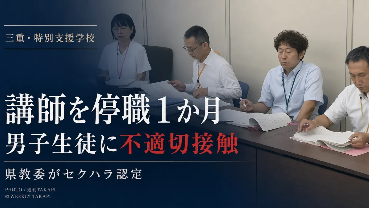 三重県内の県立特別支援学校で68歳男性講師が停職1か月となった教職員不祥事を伝えるニュースアイキャッチ