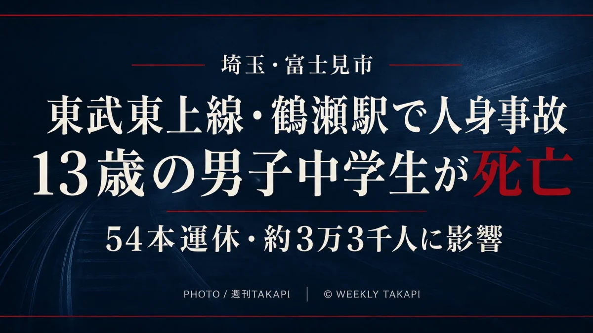東武東上線鶴瀬駅で人身事故、13歳の男子中学生が死亡し54本運休