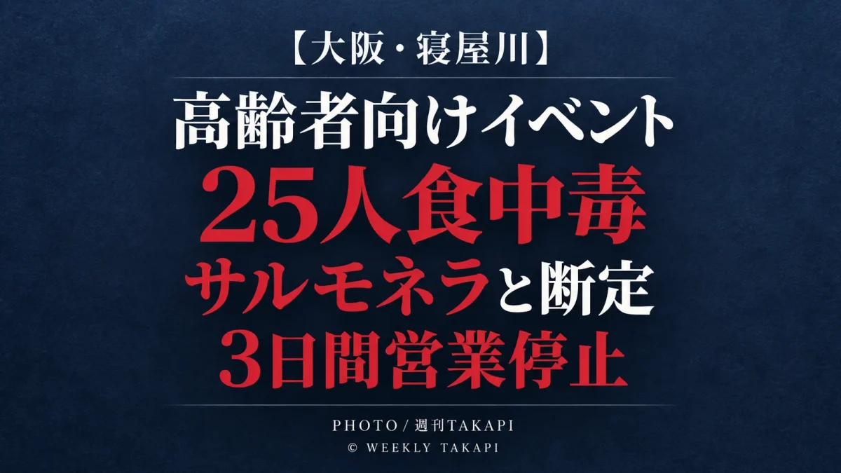 寝屋川市の高齢者向けイベントで提供されたサンドイッチを食べた25人が発症しサルモネラ属菌による食中毒と断定
