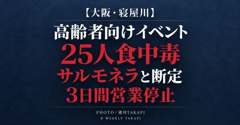 寝屋川市の高齢者向けイベントで提供されたサンドイッチを食べた25人が発症しサルモネラ属菌による食中毒と断定