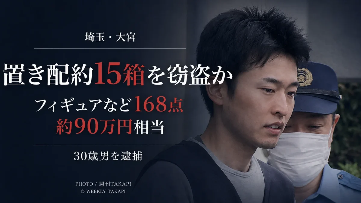 さいたま市大宮区で置き配された段ボール約15箱を盗んだ疑いで30歳男が逮捕された事件を伝えるニュースアイキャッチ