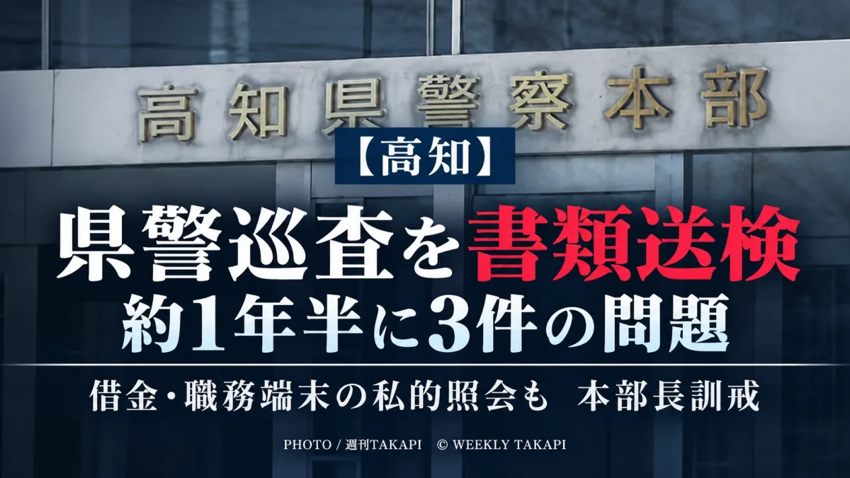 高知県警の巡査が交通事故後の未報告で書類送検され借金と職務端末の私的照会も判明した事案