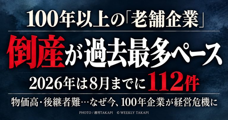 100年以上続く老舗企業の倒産が2026年に過去最多ペースとなっていることを伝える画像