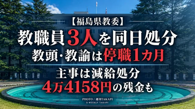 福島県教育委員会が女性職員への不適切行為、生徒への暴力、学校徴収金の処理不備で教職員3人を懲戒処分