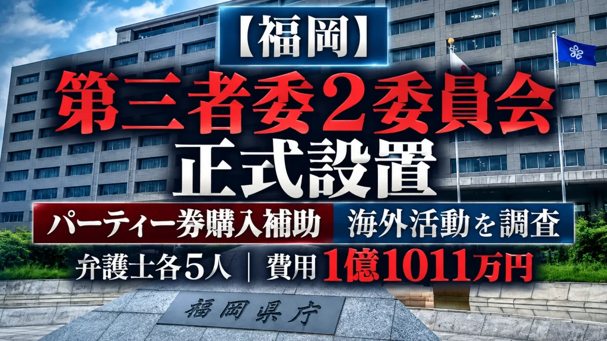 福岡県が政治資金パーティー券購入補助問題と海外活動を調査する2つの第三者委員会を設置し費用1億1011万円を見込む問題