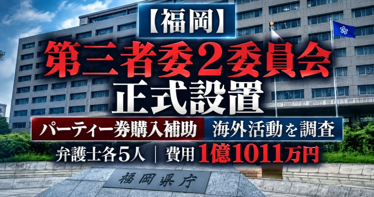 福岡県が政治資金パーティー券購入補助問題と海外活動を調査する2つの第三者委員会を設置し費用1億1011万円を見込む問題