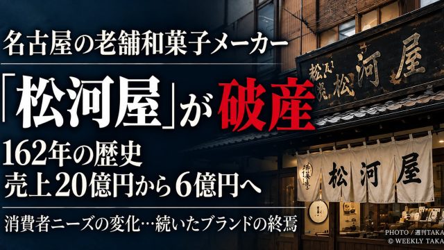 1862年創業の名古屋の老舗和菓子メーカー松河屋が破産したことを伝える画像