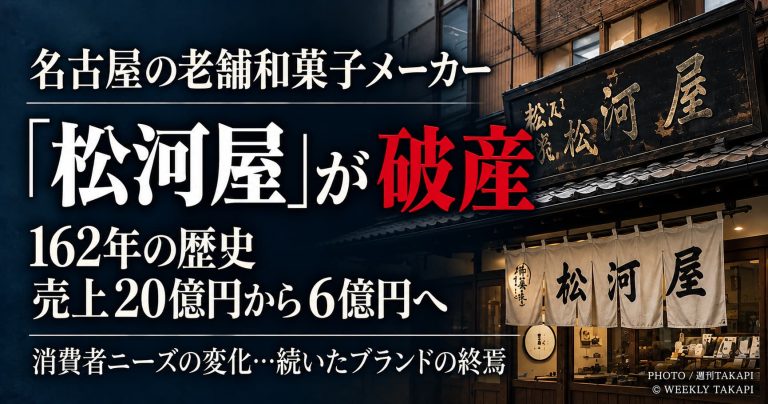 1862年創業の名古屋の老舗和菓子メーカー松河屋が破産したことを伝える画像