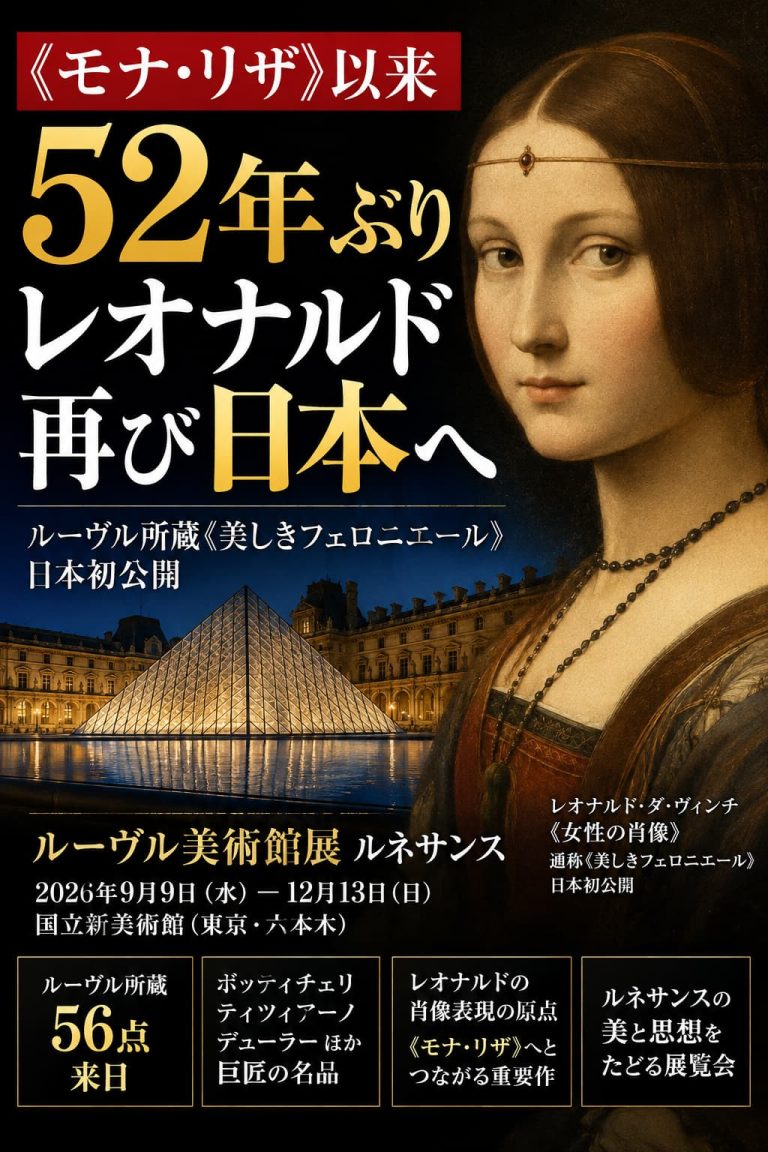 ルーヴル美術館所蔵のレオナルド・ダ・ヴィンチ《美しきフェロニエール》が《モナ・リザ》以来52年ぶりに日本で公開されるルーヴル美術館展2026