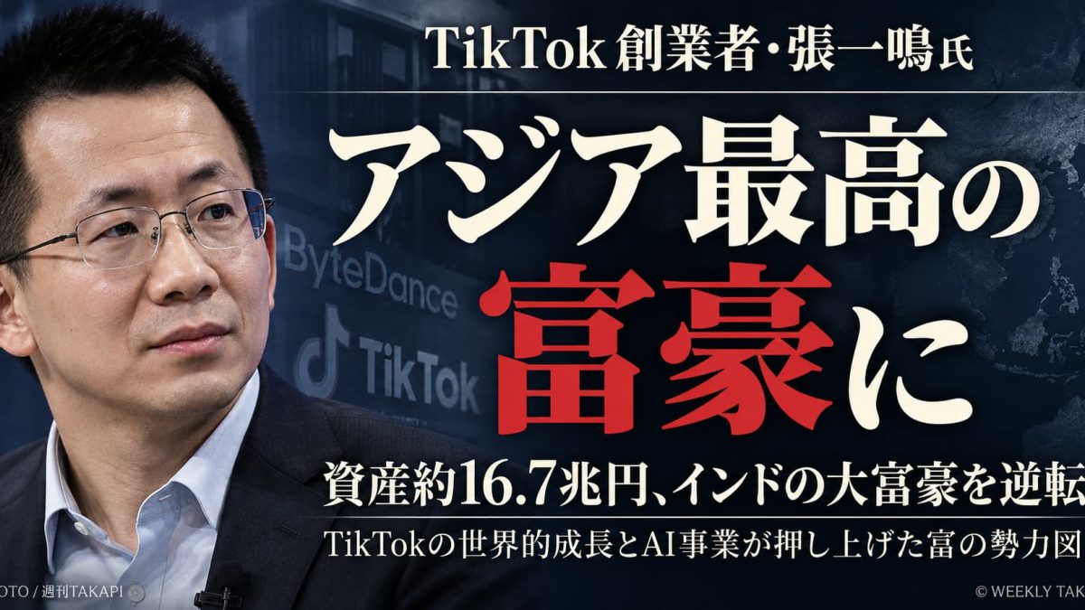 TikTok運営会社バイトダンス創業者の張一鳴氏がアジア最高の富豪に。推定資産約16.7兆円を伝える週刊TAKAPIのアイキャッチ画像