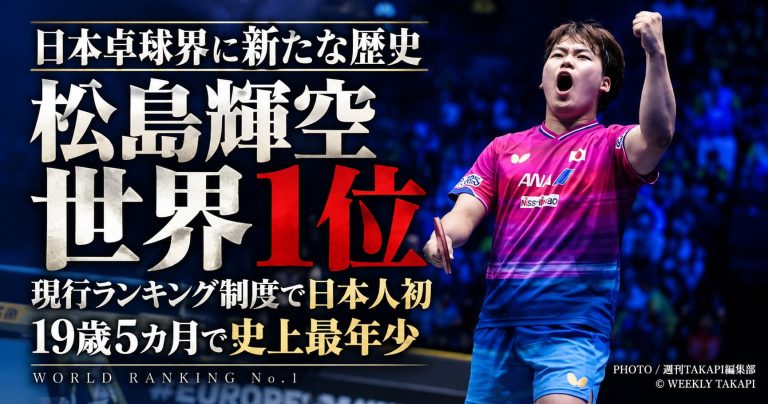 卓球男子・松島輝空が世界ランキング1位に　現行ランキング制度で日本人初、19歳5カ月で史上最年少